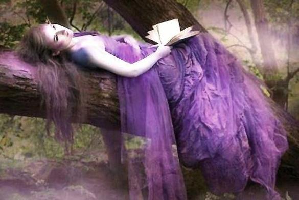 Beautiful woman in purple reading